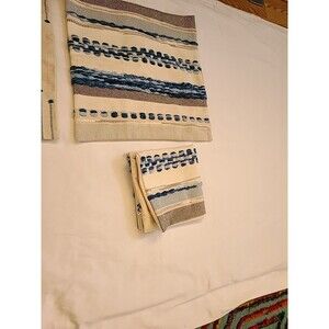 Designer Linen Blend French Blue Taupe Beige  Upholstery Fabric Pillow Covers X2